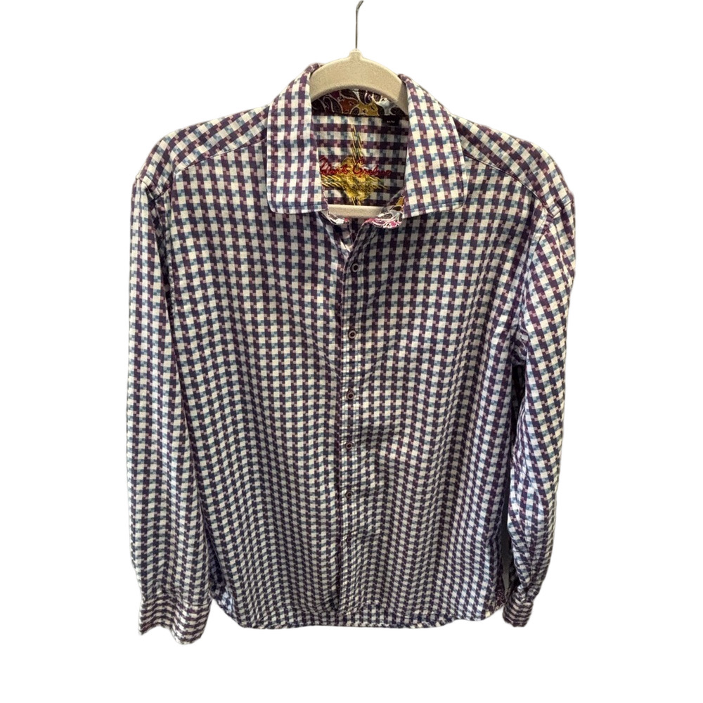 ROBERT GRAHAM Houndstooth Button Down Shirt Flip Cuff M Casual Preppy Office